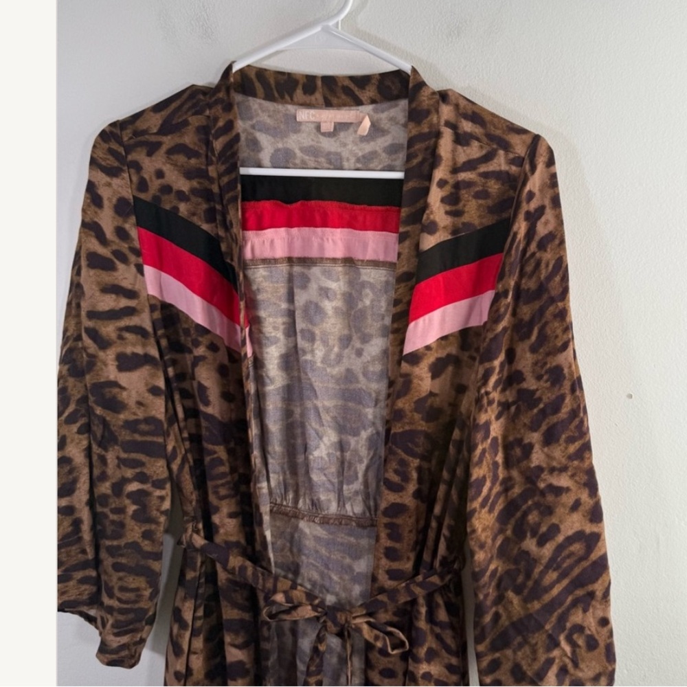 Free People x NFC Leopard Stripe Belt Waist Tie Duster Kimono Maxi One Size - Picture 9 of 12